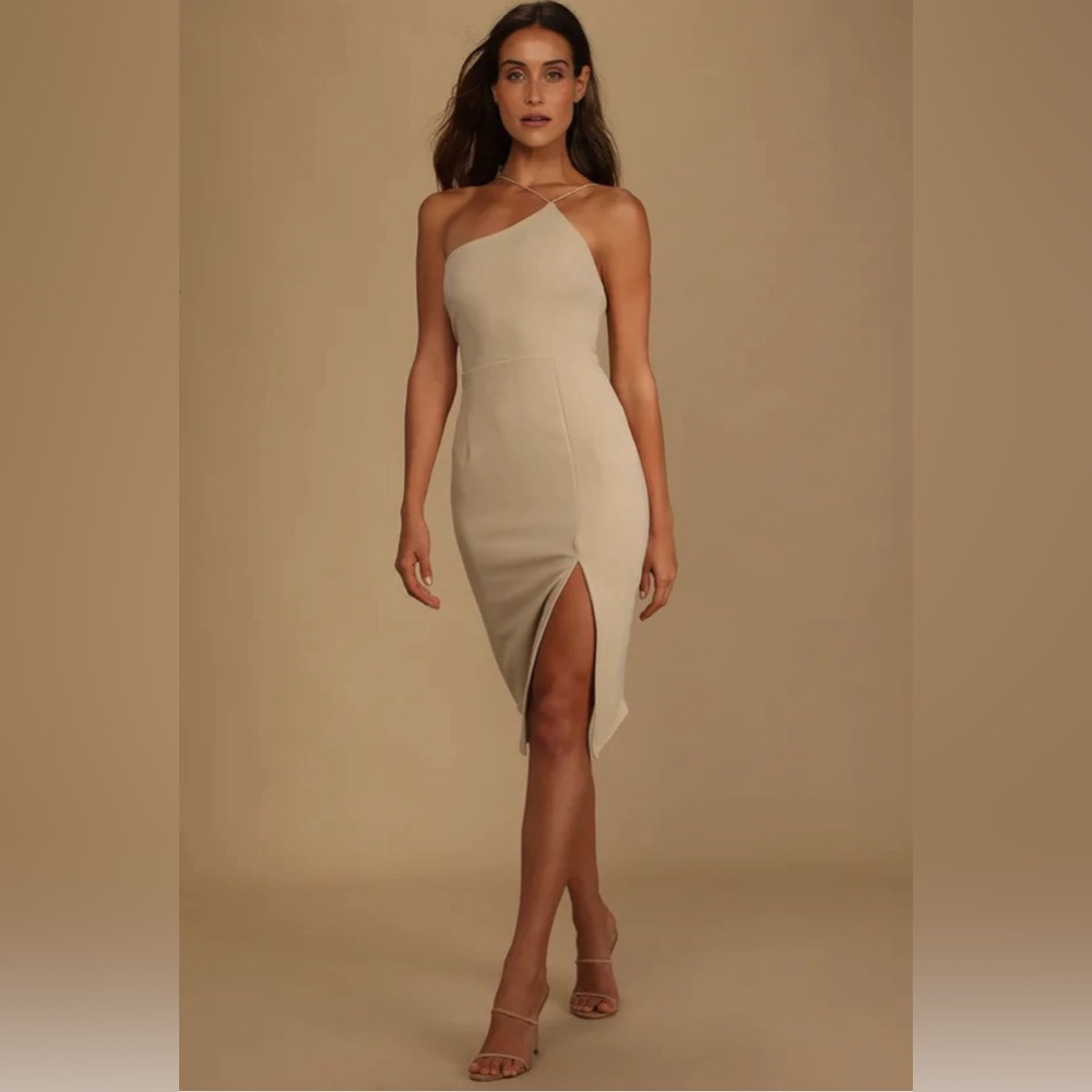 Elegant Beige One-Shoulder Dress